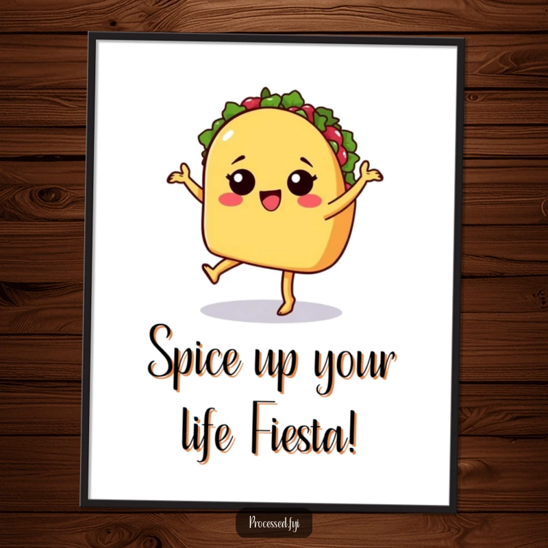 Funny Free Printable Wall Art: A sassy taco with legs captured mid-salsa dance, full of personality and rhythm.