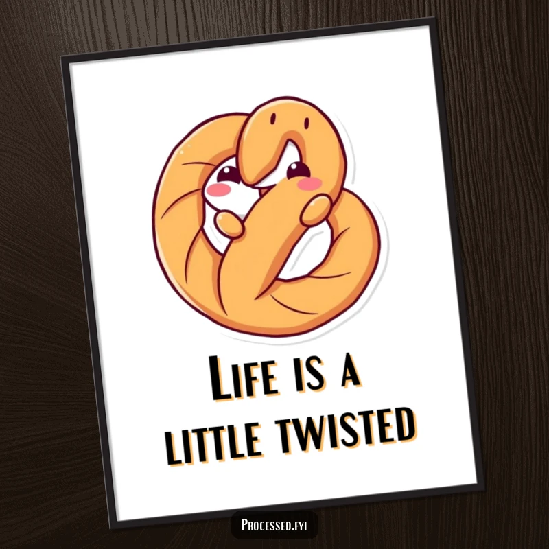 Funny Free Printable Wall Art: An anthropomorphic pretzel twisting its body in a mischievous, playful pose.