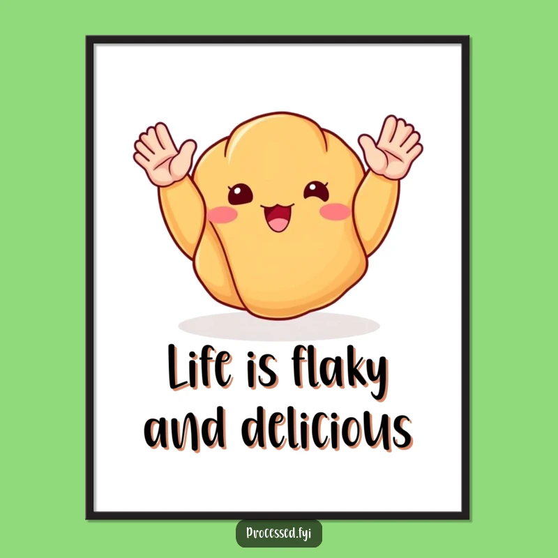 Free Printable Wall Art: Happy Croissant Waving Funny Downloadable Decor