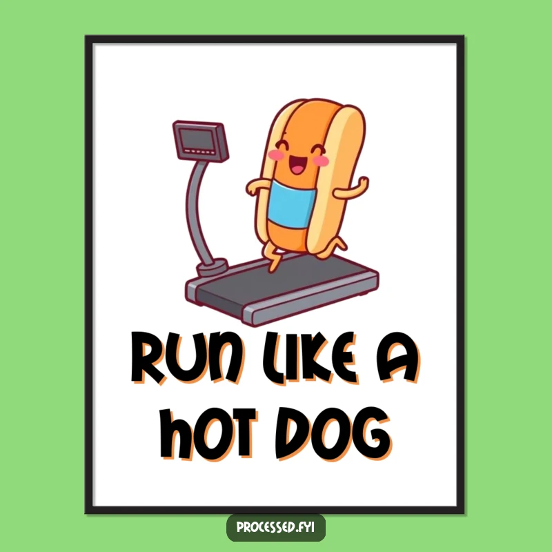 Free Printable Wall Art: Funny Hot Dog Jogging - Humorous Downloadable Decor