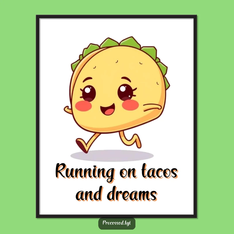 Free Printable Funny Taco Wall Art: Jogging Taco Motivational Art Downloadable Decor!