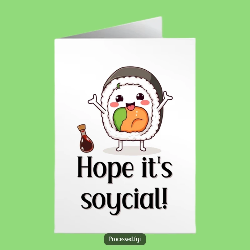 Free Printable Birthday Card: Cheerful Sushi Roll Wave Downloadable Gift for Fun