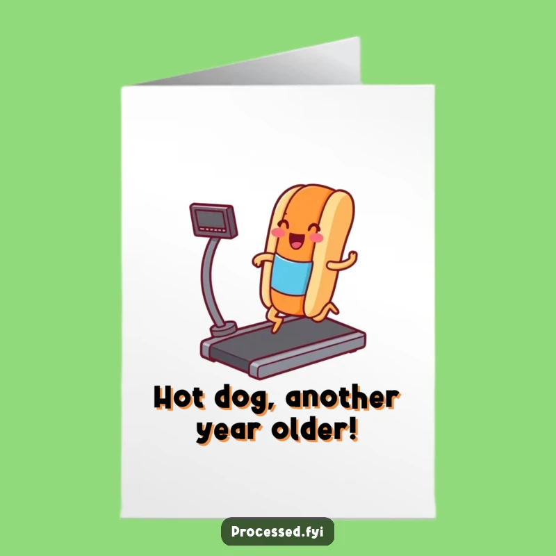 Free Printable Birthday Card: Funny Hot Dog Jogging Design - Hilarious Downloadable Gift