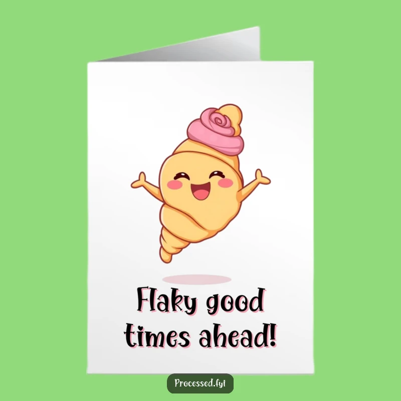 Free Printable Birthday Card: Joyful Croissant Leaping - Hilarious Downloadable Gift