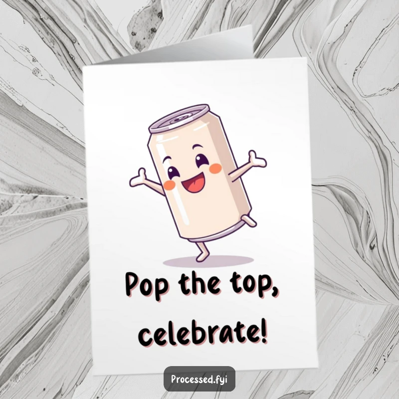 Funny Free Printable Birthday Card featuring a cheerful soda can doing a cartwheel with a wide grin.