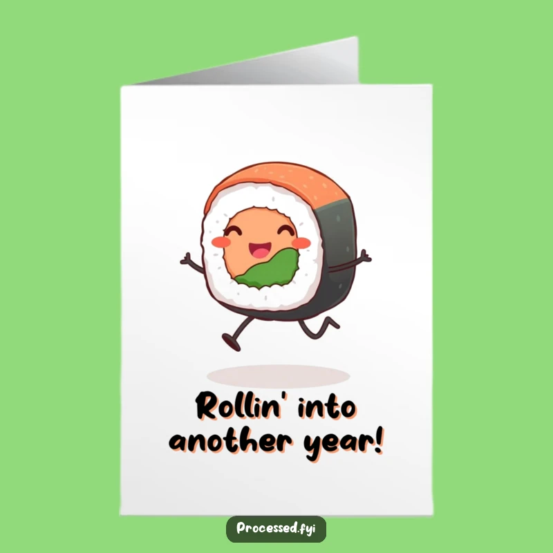 Free Printable Sushi Birthday Card: Funny Leaping Roll Downloadable Gift for Foodies!