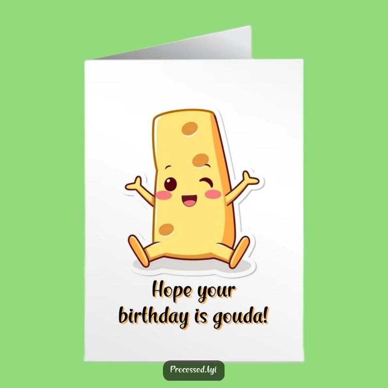 Free Printable Birthday Card: Surprised Cheese Wedge Split, Your Funny Downloadable Gift for a Gouda Time!