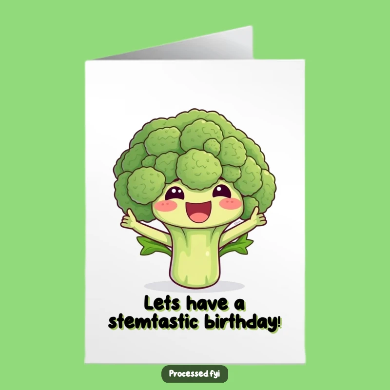 Free Printable Birthday Card: Cheerful Broccoli Waving - Hilarious Downloadable Gift