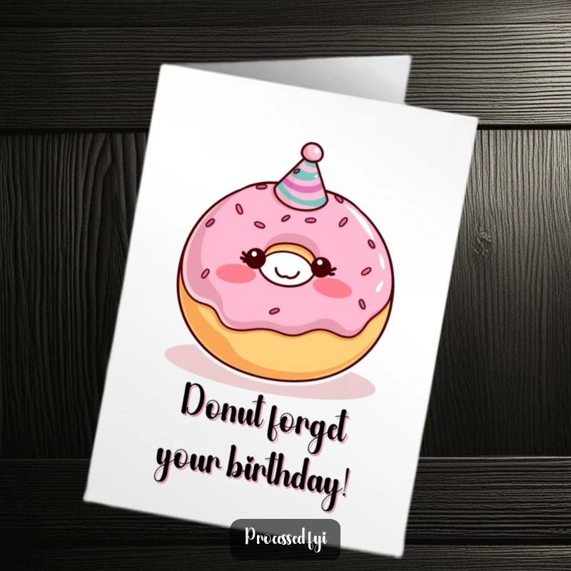 Funny Free Printable Birthday Card: Blushing donut character wearing a party hat, ready for celebration!