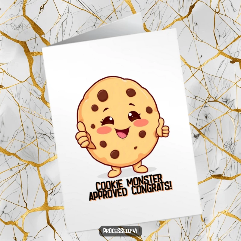 Funny Free Printable Congratulations Card: A cheerful cookie character winks and gives a thumbs-up, celebrating success with a humorous, encouraging vibe.