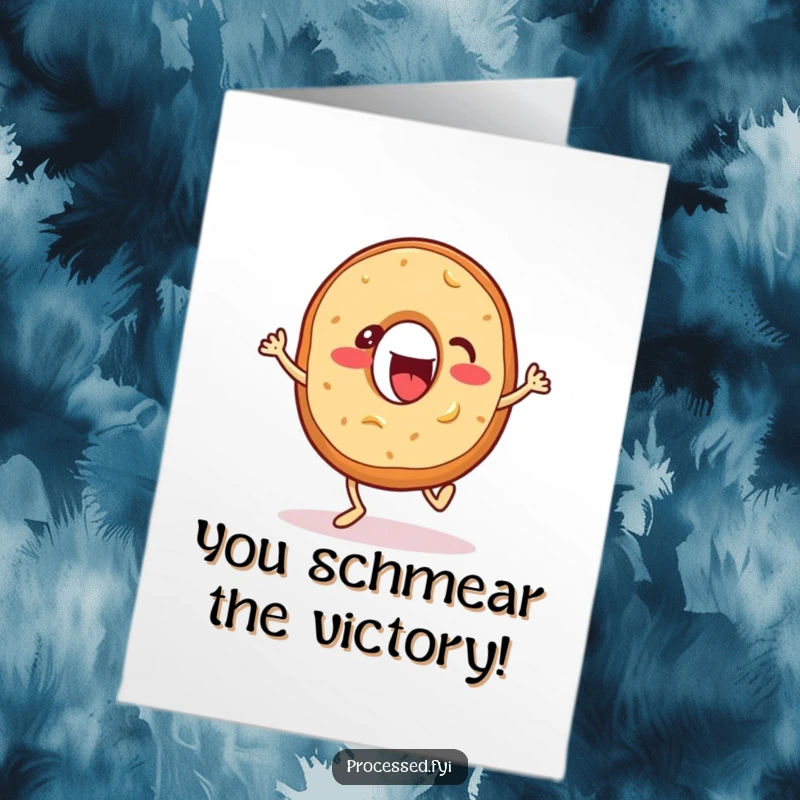 Funny Free Printable Congrats Card: Bouncing Bagel with Cream Cheese Enthusiastically Tapping its Feet
