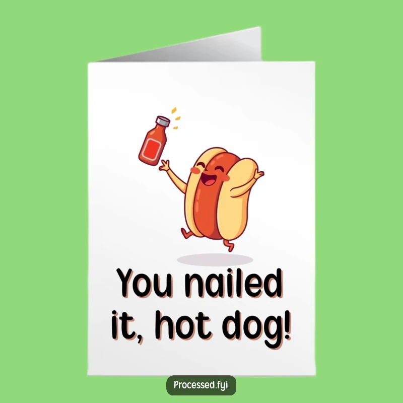 Free Printable Congratulations Card: Dancing Hot Dog - Hilarious Downloadable for Any Win