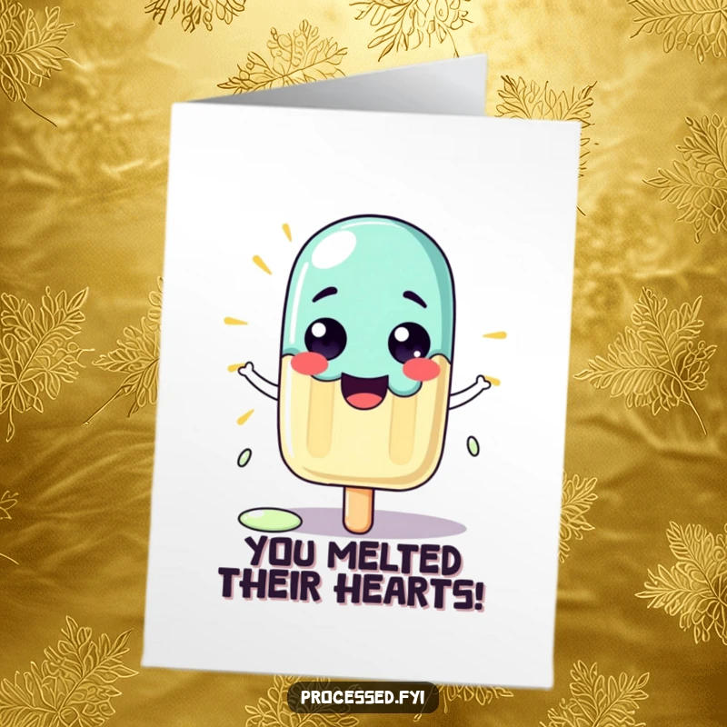 Funny Free Printable Congratulations Card: A beaming popsicle melting slightly, celebrating triumphs with cool style.