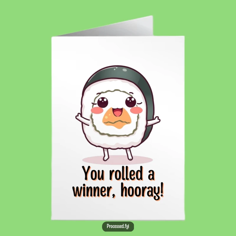 Free Printable Funny Sushi Congratulations Card: Dancing Sushi Roll Celebration Downloadable Gift!