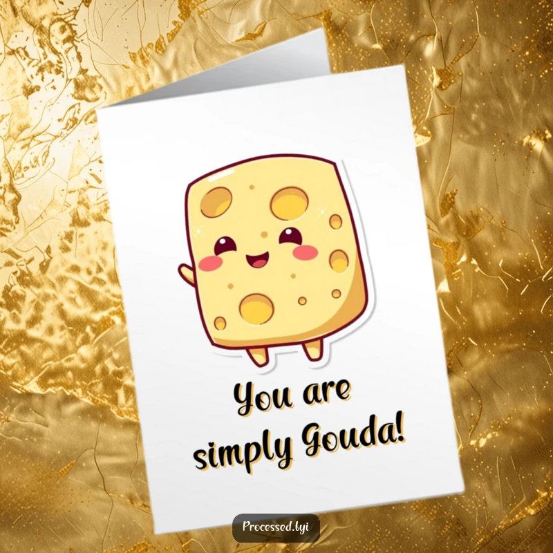 Funny Free Printable Cheese Congrats Card: Beaming cheese with holes wiggling its body, celebrating success with cheesy delight.