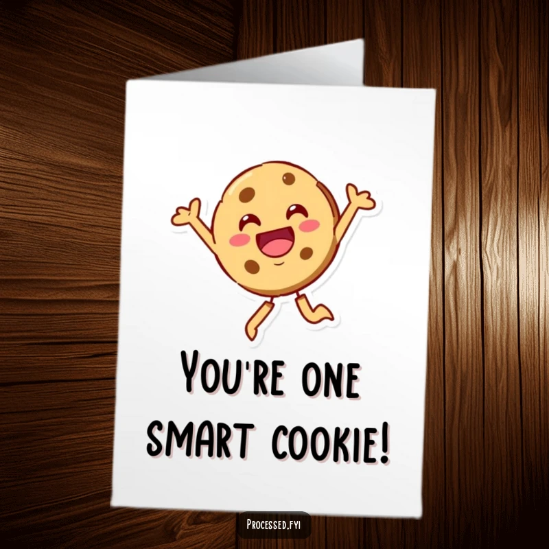 Funny Free Printable Congrats Card: A beaming cookie character joyfully leaping in the air, conveying congratulations.
