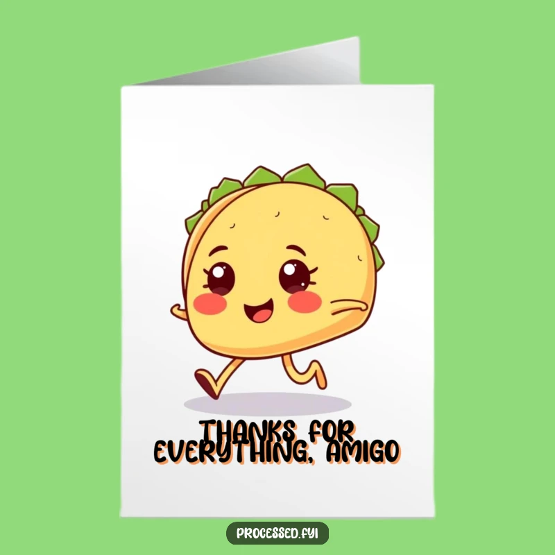 Free Printable Funny Taco Thank You Card: Jogging Taco Gratitude Downloadable Gift for Thanks!