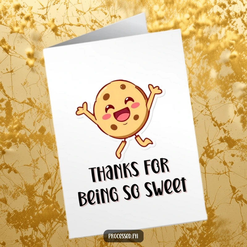 Funny Free Printable Thank You Card: A beaming cookie character leaping joyfully, expressing thanks with delight.