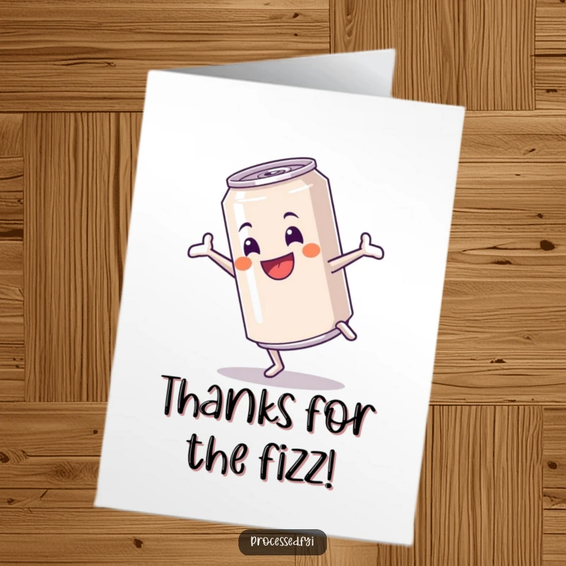 Funny Free Printable Thank You Card featuring a cheerful soda can doing a cartwheel with a big grin.