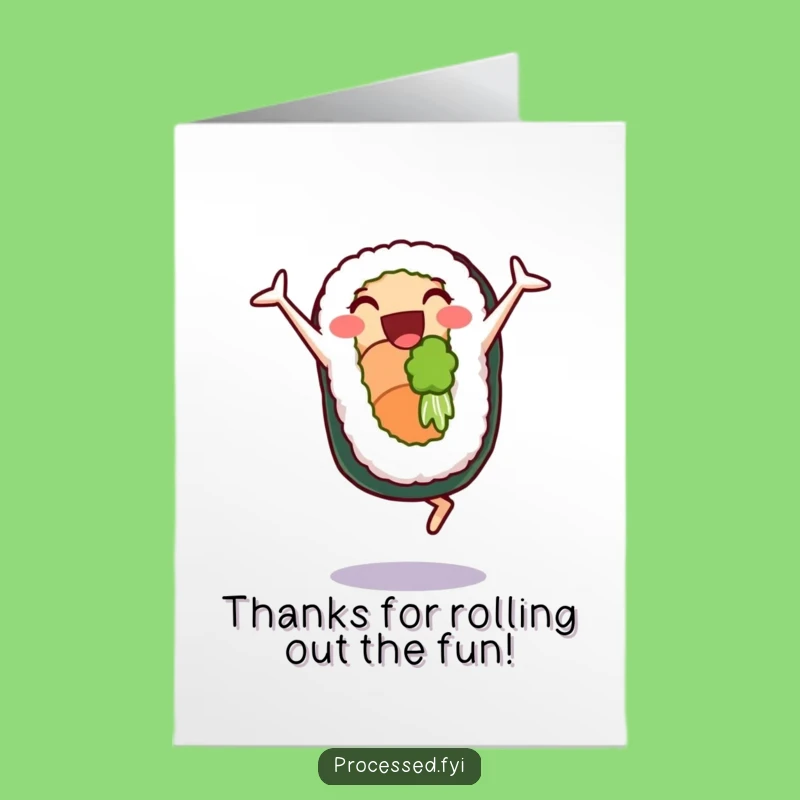 Free Printable Thank You Card: Sushi Cartwheel - Funny Appreciation Downloadable