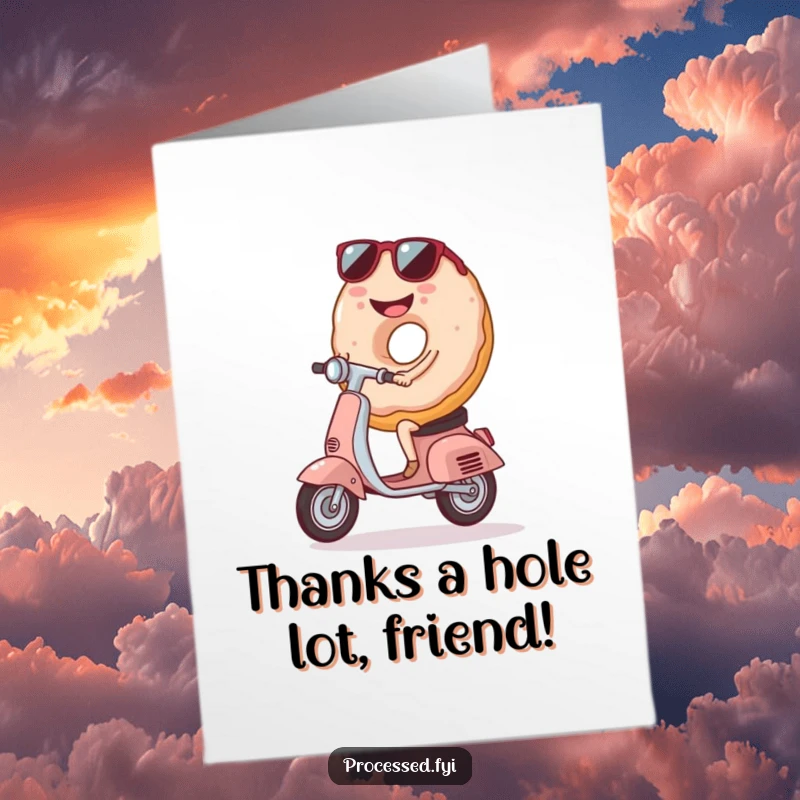 Funny Free Printable donut wearing sunglasses on a scooter, a cool thank you design.