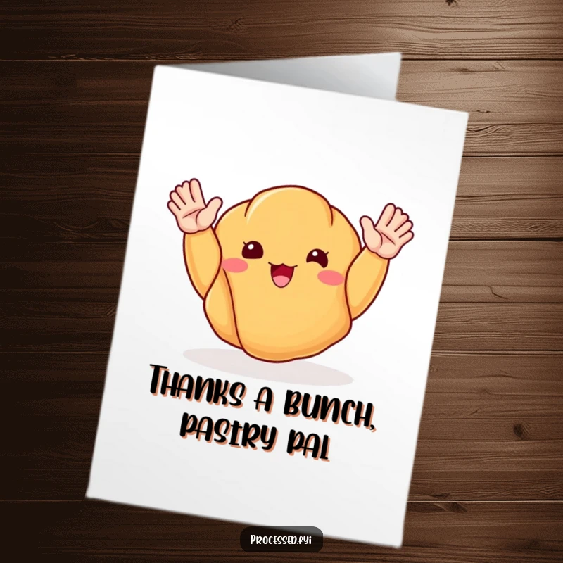 Funny Free Printable Thank You Card with a happy croissant character waving hello with its stubby arms.