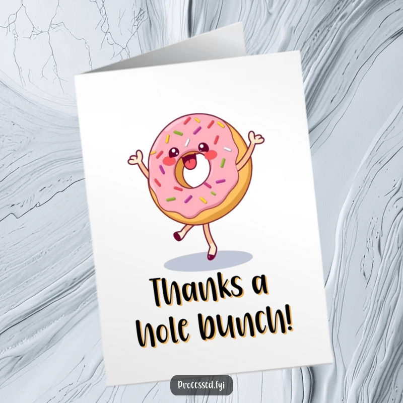 Funny Free Printable Thank You Card: Dancing Donut with Sprinkles Doing a Cheerful Pirouette
