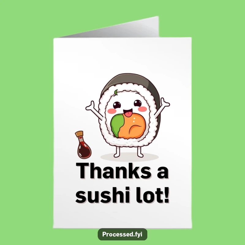 Free Printable Thank You Card: Sushi Roll Wave Downloadable Gift for Gratitude