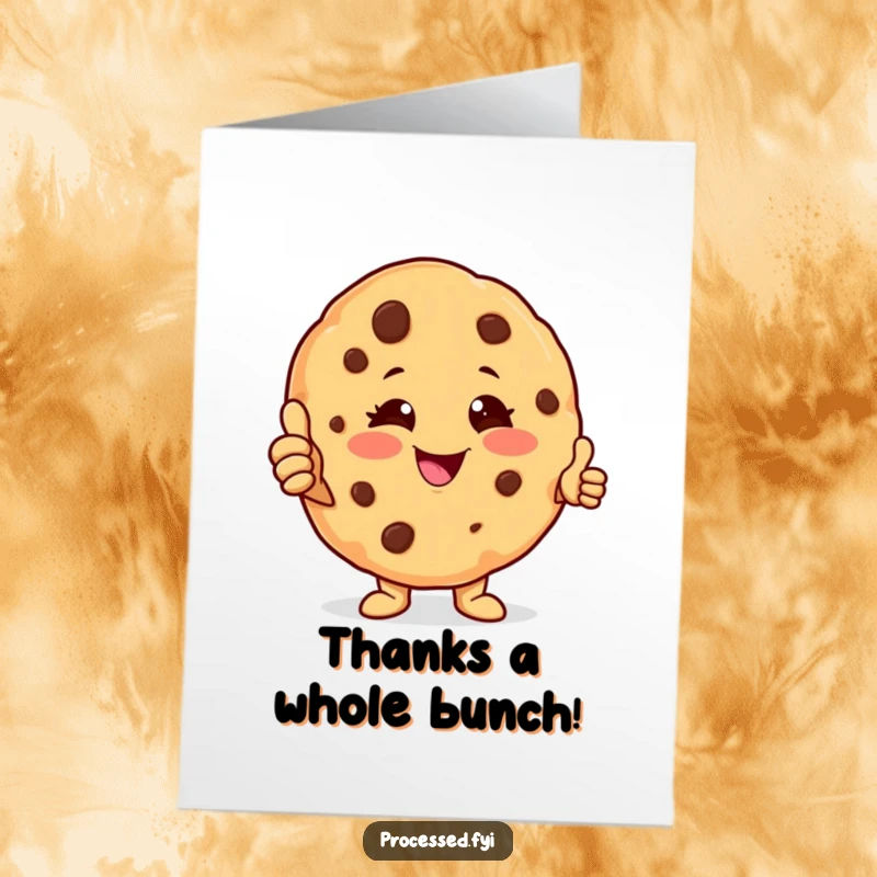 Funny Free Printable Thank You Card: A cheerful cookie character winks and gives a thumbs-up, humorously expressing gratitude with a friendly, warm gesture.