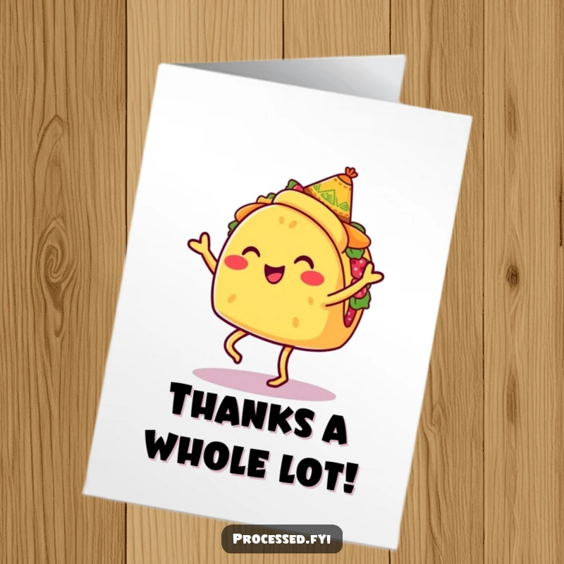 Funny Free Printable Thank You Card: Smiling Taco with Legs doing a Jig, a Quirky Way to Say Thanks