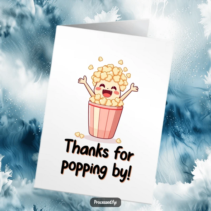 Funny Free Printable Thank You Card: A cheerful popcorn bag leaping out of its container with thanks.