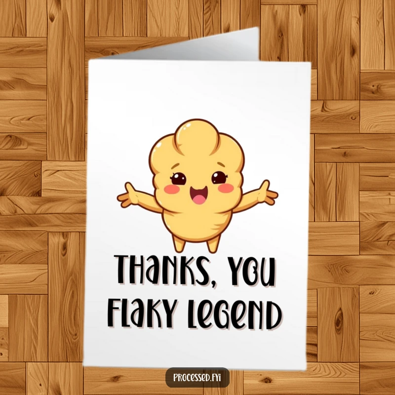 Funny Free Printable Croissant Thank You Card: A happy croissant with arms open wide, radiating warmth and thanks.