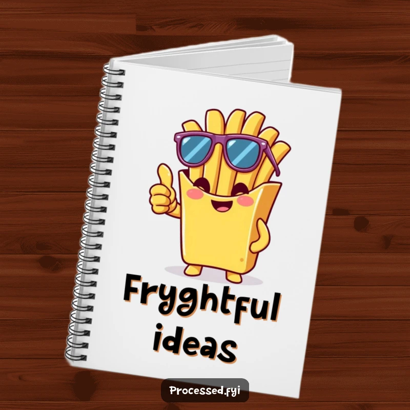 Funny notebook cover with a cheeky french fry wearing sunglasses and giving a thumbs-up, providing a cool and humorous place for notes.