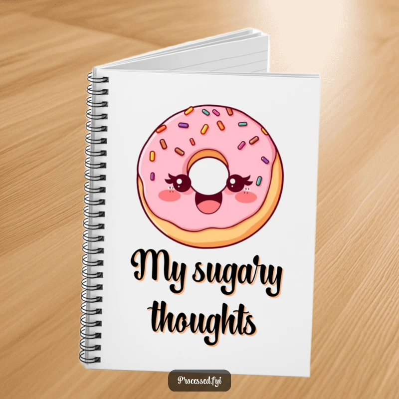 Funny notebook with a delighted donut with sprinkles, playfully winking, perfect for jotting down ideas and creative thoughts.