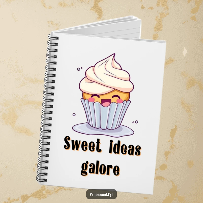 Funny Giggle Cupcake Notebook: A cheerful, giggling cupcake with abundant frosting, spinning playfully amongst notes.