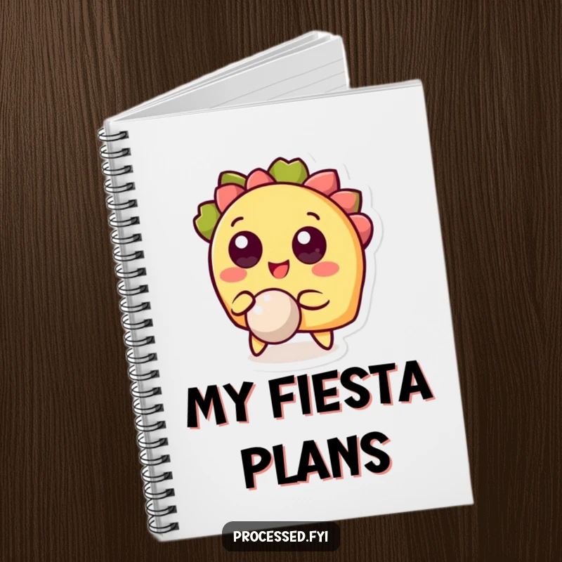 Funny notebook with a happy taco character bouncing a ball, perfect for jotting down ideas with a playful and humorous touch.