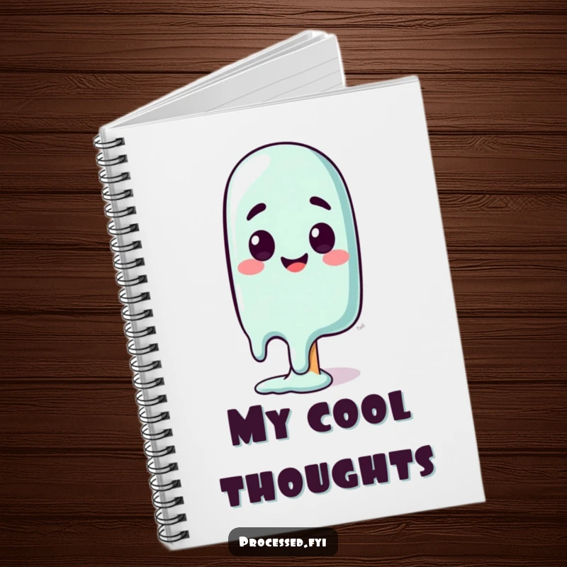 Funny notebook with a happy, surprised melting popsicle character, ideal for jotting down notes with a touch of summer humor.