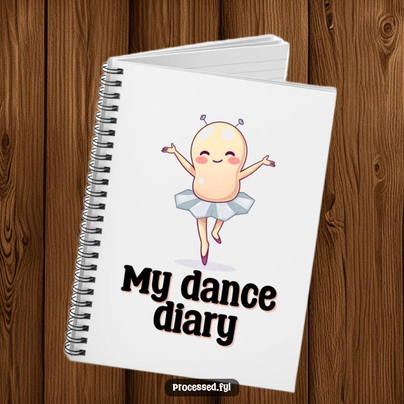 Funny jellybean ballet notebook illustrating a wobbly character in a tutu, perfect for jotting down funny thoughts and ideas.
