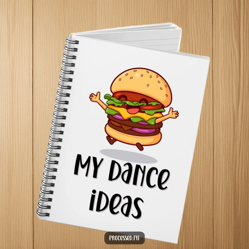 Funny Dancing Hamburger Notebook, a burger with legs dancing, ideal for jotting down creative ideas and fun thoughts.