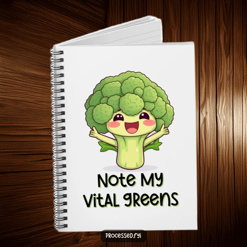 Funny broccoli notebook cover with a happy floret waving its leaves, inspiring joyful and healthy note-taking.