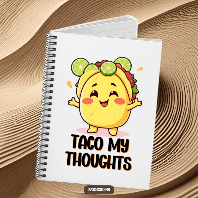 Funny Taco Notebook showcasing a juggling lime character, ideal for jotting down notes with a spicy and humorous theme.