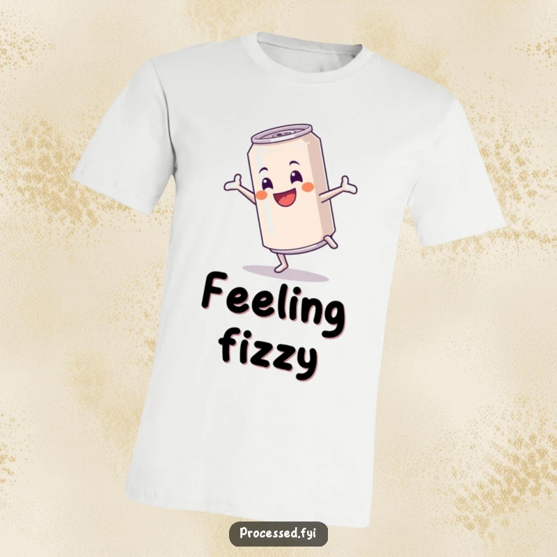 Funny t-shirt featuring a cheerful anthropomorphic soda can performing a cartwheel, embodying playful energy and motion.