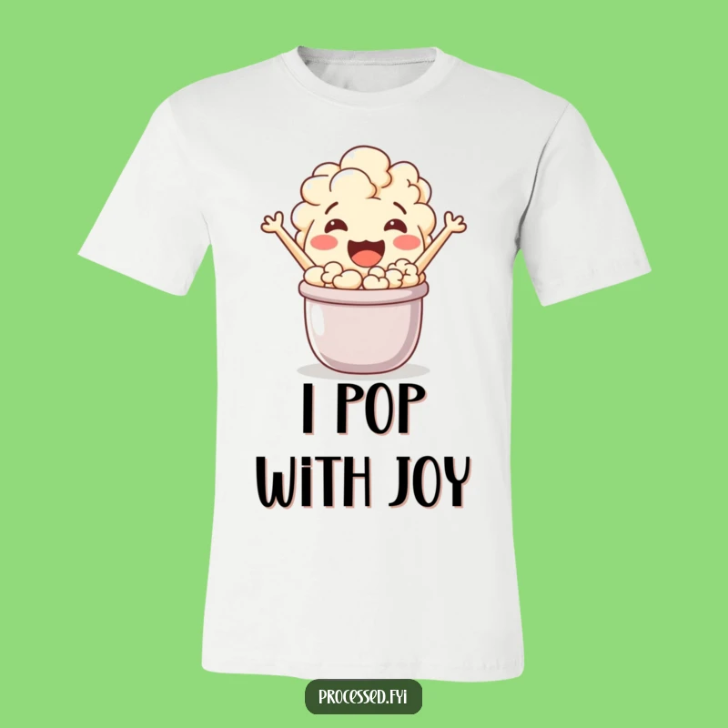 Funny Popcorn Character T-Shirt: Jovial Snack Popping with Fun in a Tiny Pot Tee