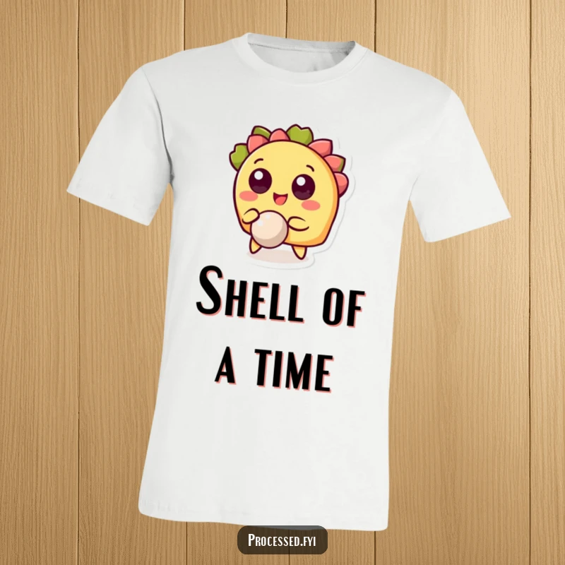 Funny t-shirt featuring a cheerful taco character with big eyes, energetically bouncing a tiny ball with pure delight.