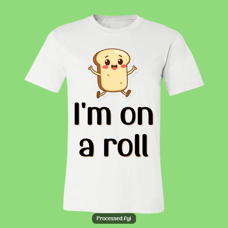 Funny Bread Roll Skipping T-Shirt - Joyful Carb Character Tee for Everyday Fun