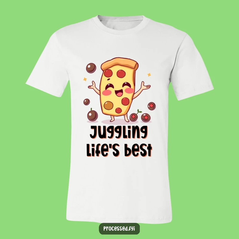 Funny Pizza Slice T-Shirt: Playful Juggler with Olives, Perfect Foodie Tee!