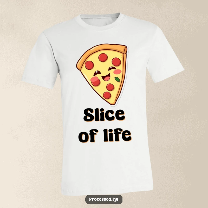 Funny t-shirt showcasing a joyful pizza slice with pepperoni, winking playfully, comfortable and stylish apparel