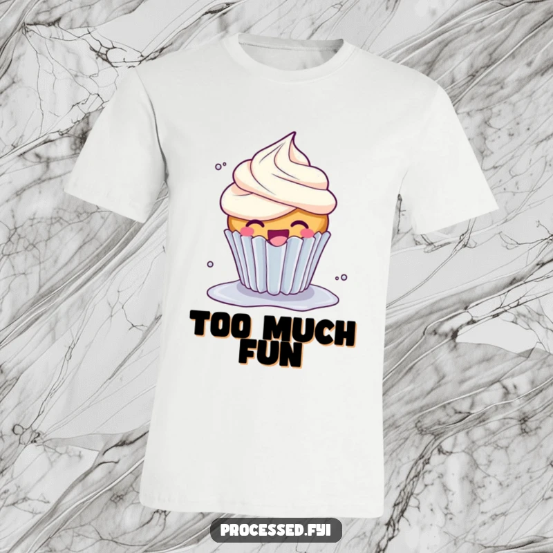 Funny Giggle Cupcake T-Shirt: A happy, giggling cupcake with abundant frosting, caught mid-spin with infectious delight.