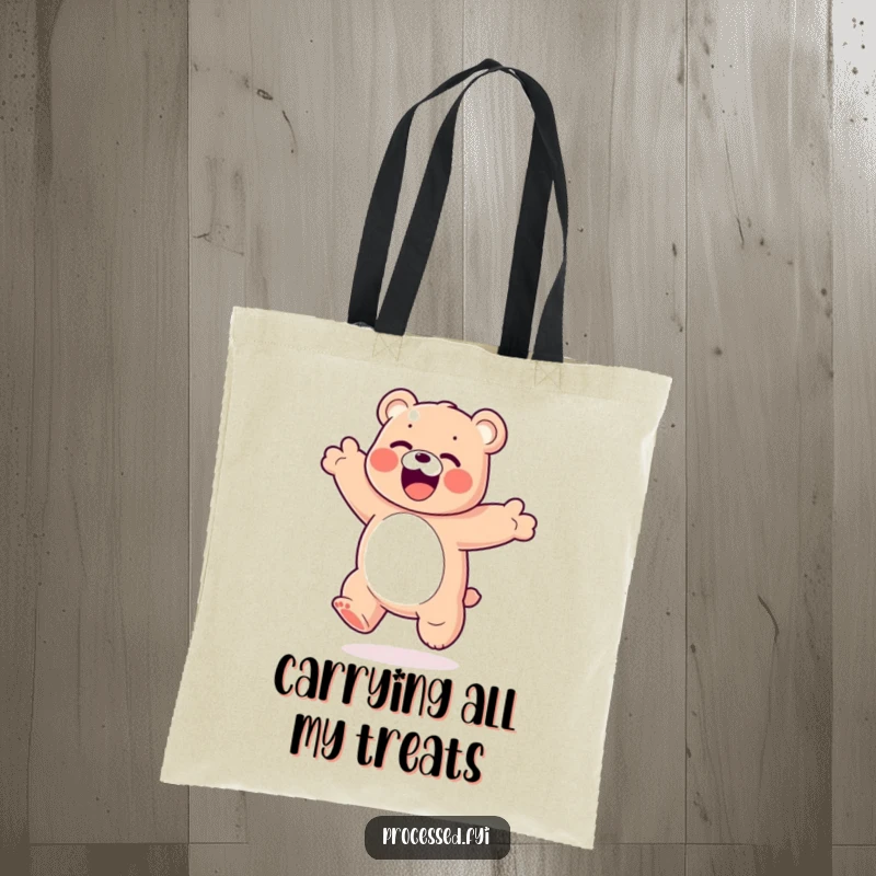 Funny Gummy Bear Tote Bag: A bouncy, colorful gummy bear performing an exaggerated, happy somersault.