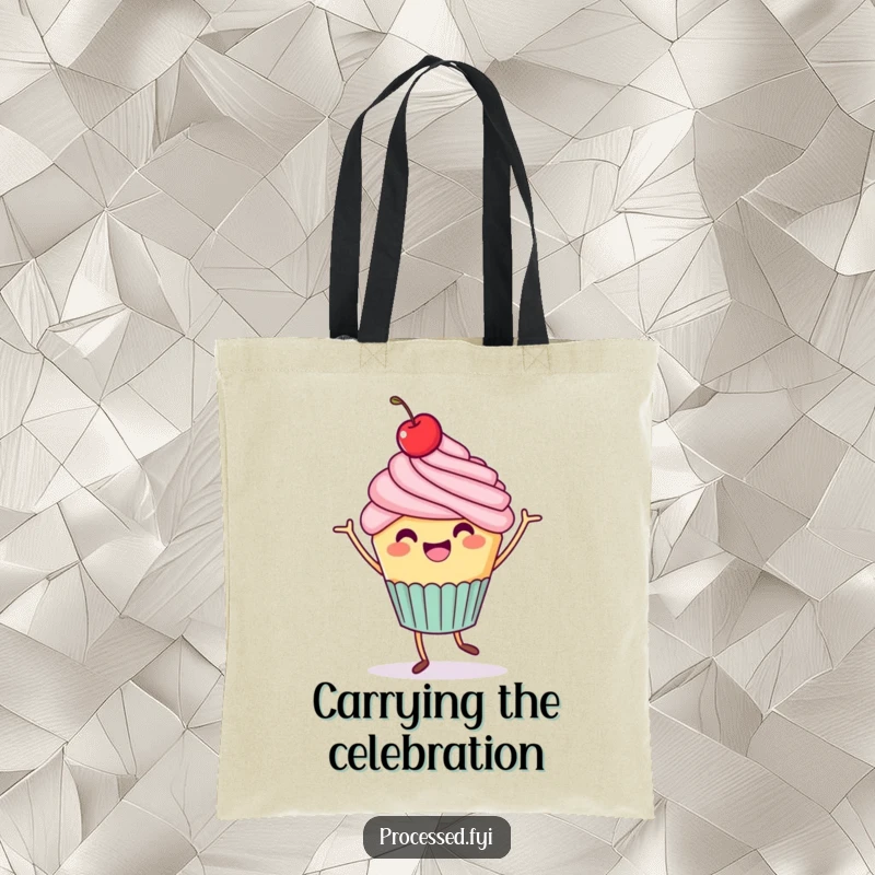 Funny Cupcake Jig Tote Bag: A cheerful cupcake with a cherry on top dances happily, perfect for carrying everyday joy.